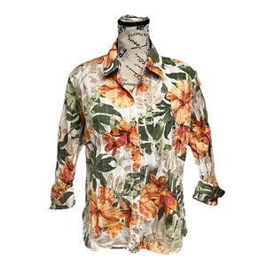 Allison Daley Floral Hawaiian Blouse PL Beach Coastal Festival Boho Cruise